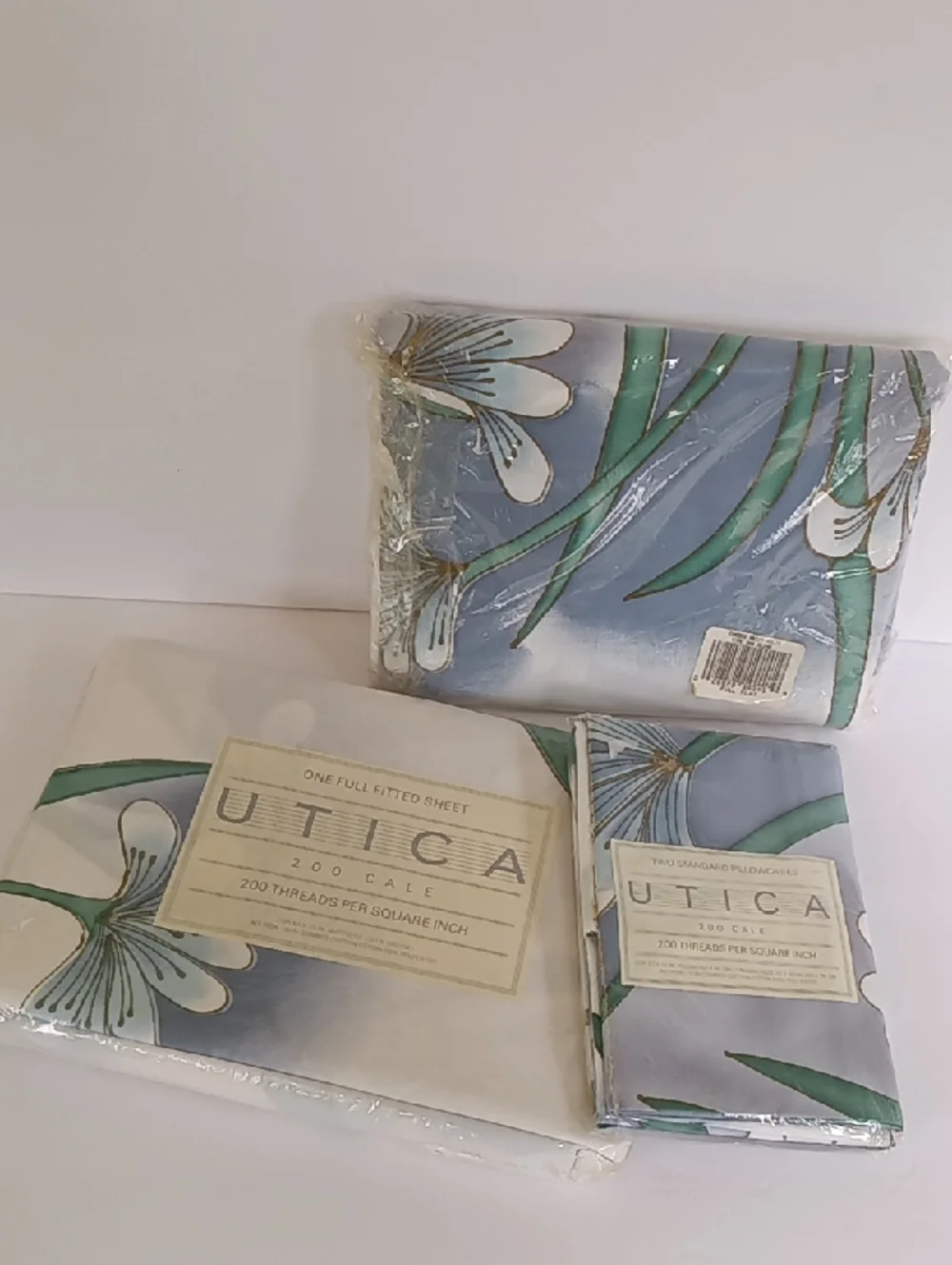 NWT Vintage Utica Garden Oasis Full Sheet Set Stylized Floral Lotus Print